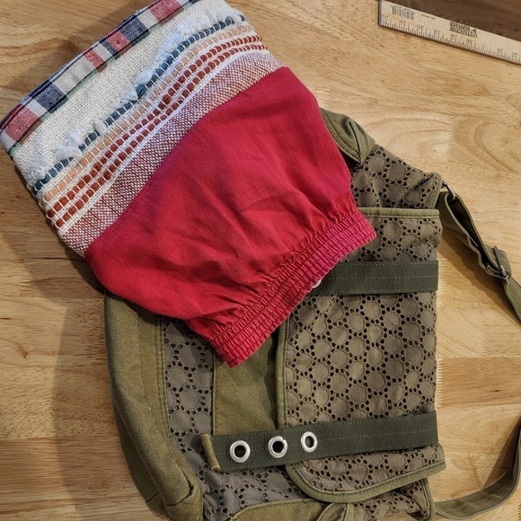 #upcycled vintage Red Elastic waist Mini Skirt Bohemian Hand Made - Picture 9 of 11